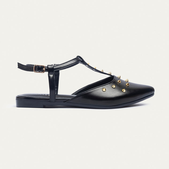 Star Stud ankle strap sandals | Black