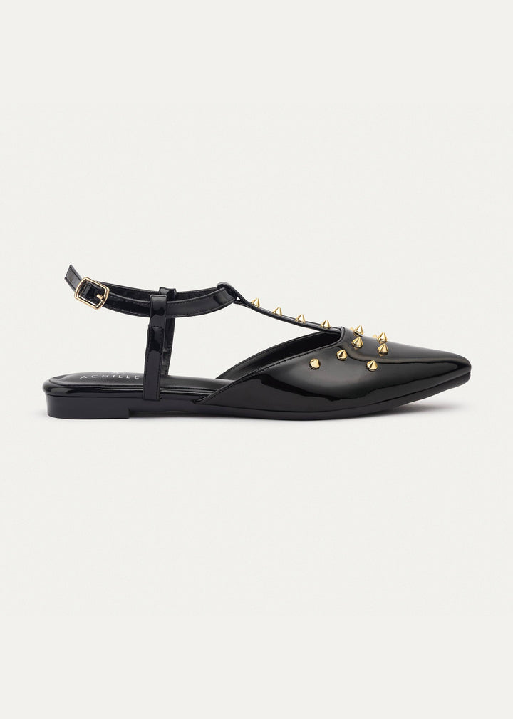 Star Stud ankle strap sandals | Glossy Black