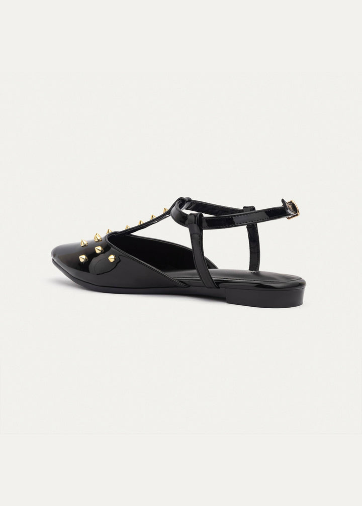 Star Stud ankle strap sandals | Glossy Black