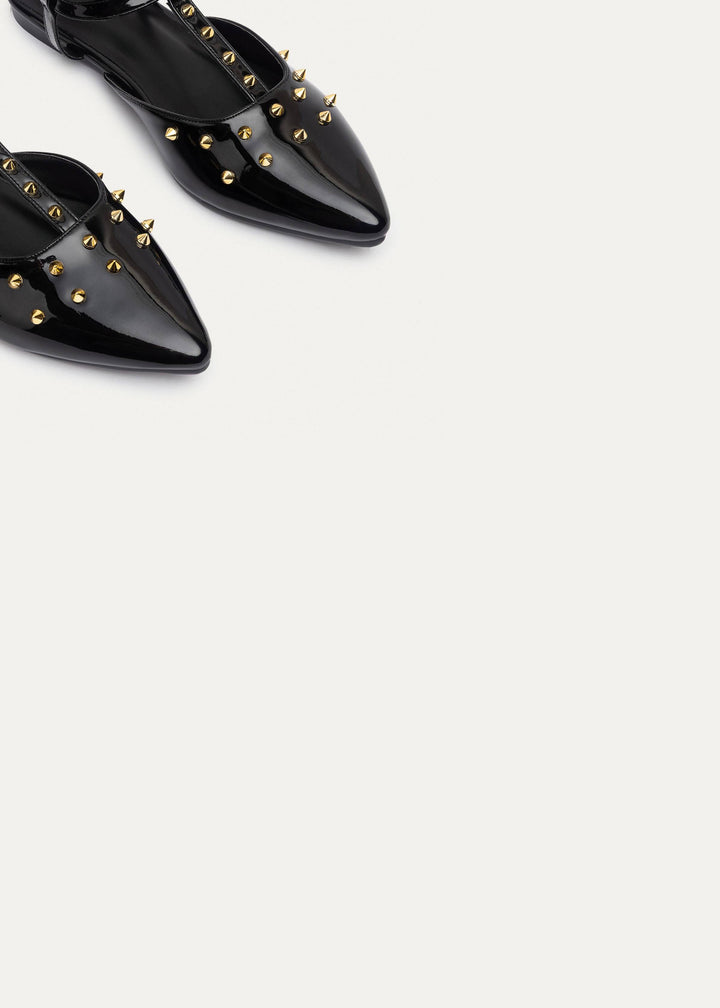 Star Stud ankle strap sandals | Glossy Black