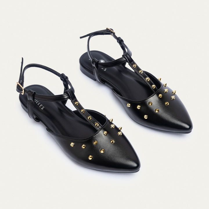 Star Stud ankle strap sandals | Black