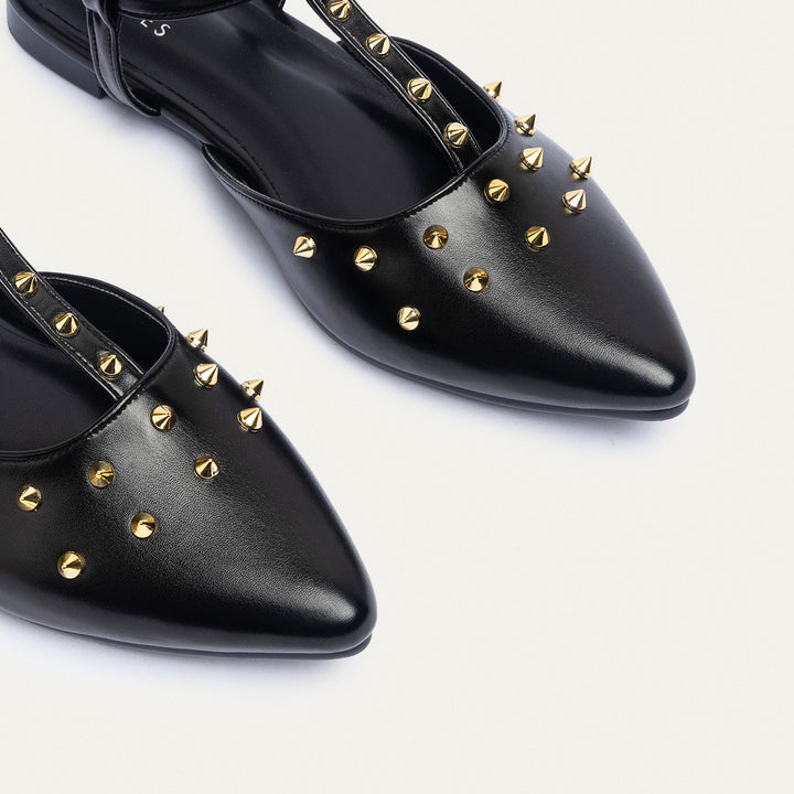 Star Stud ankle strap sandals | Black