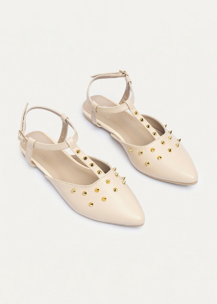 Star Stud ankle strap sandals | Beige