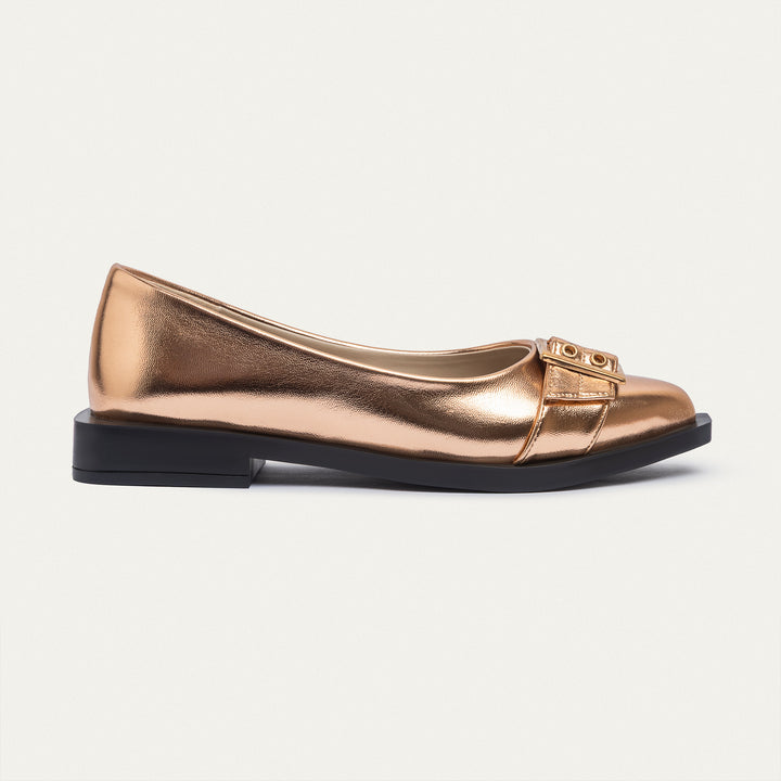 Achilles | Buckled Pointed Loafers - Rose Gold