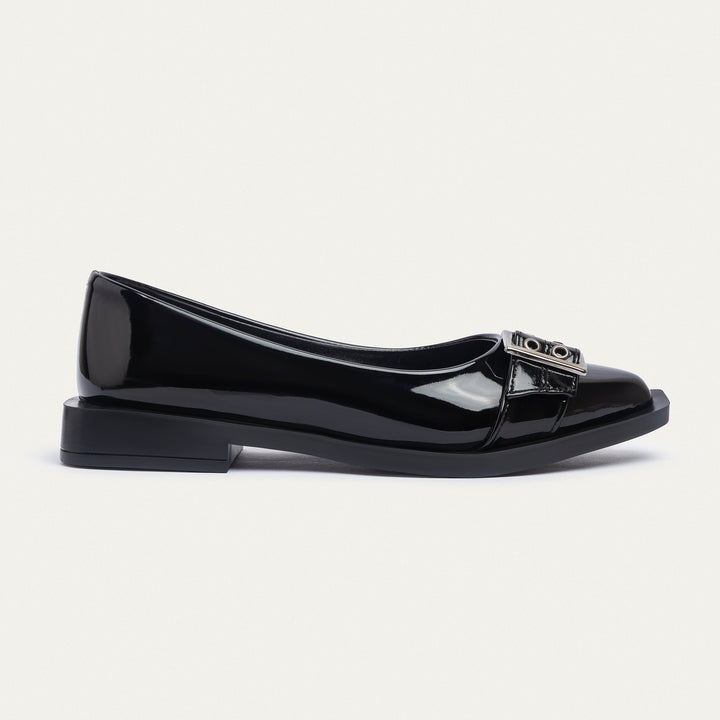 Buckled Pointed Loafers | Patent Black