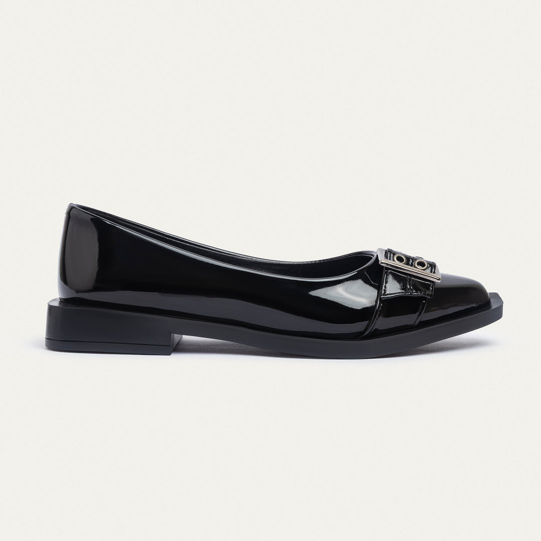 Achilles | Buckled Pointed Loafers - Patent Black