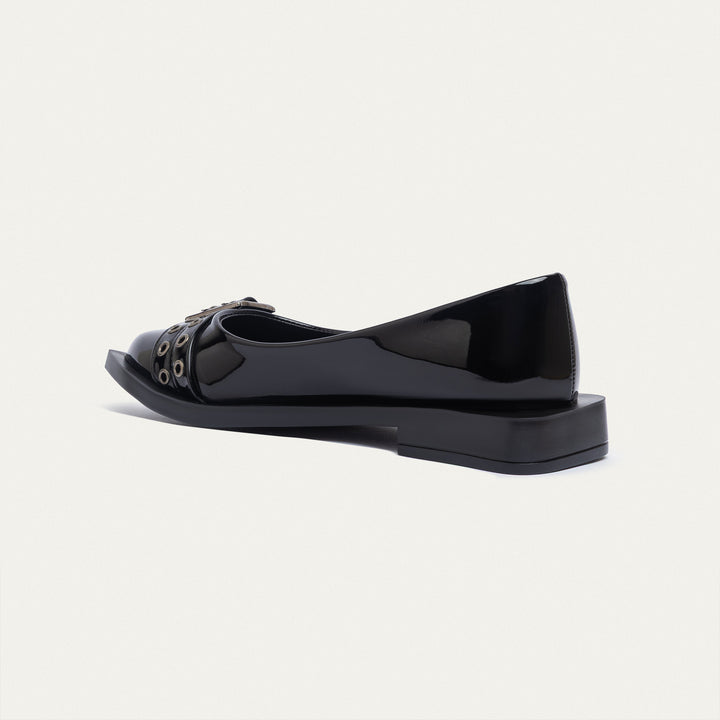 Buckled Pointed Loafers | Patent Black