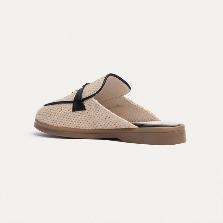 The Riviera Mules Woven Beige With Black Piping