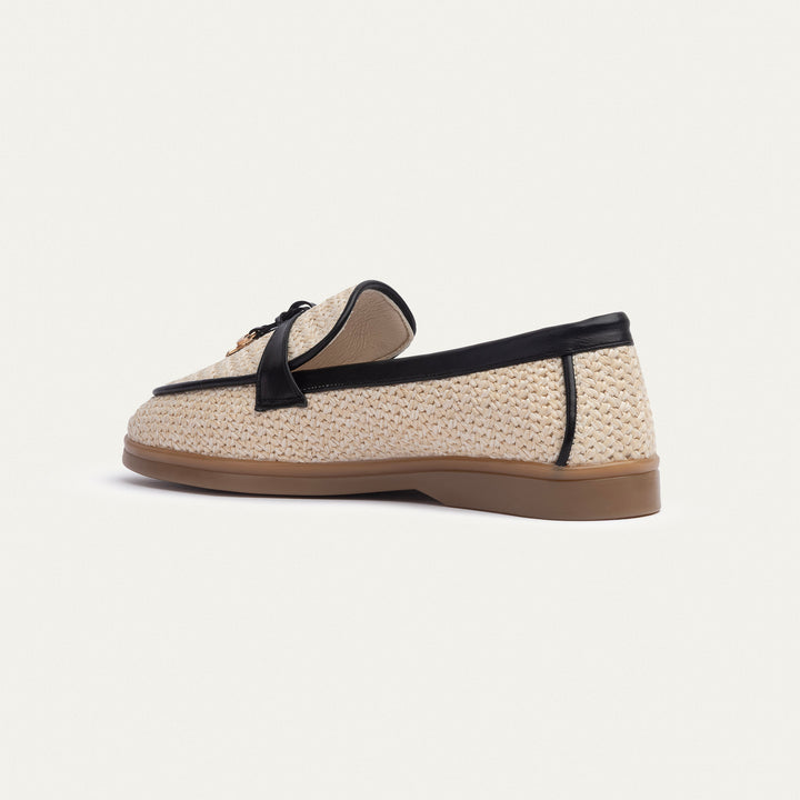 The Riviera Loafer Woven Beige With Black Piping