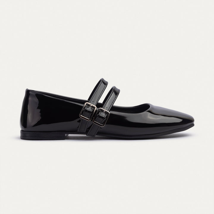Milan Double Strap Mary Jane Flats | Patent Black