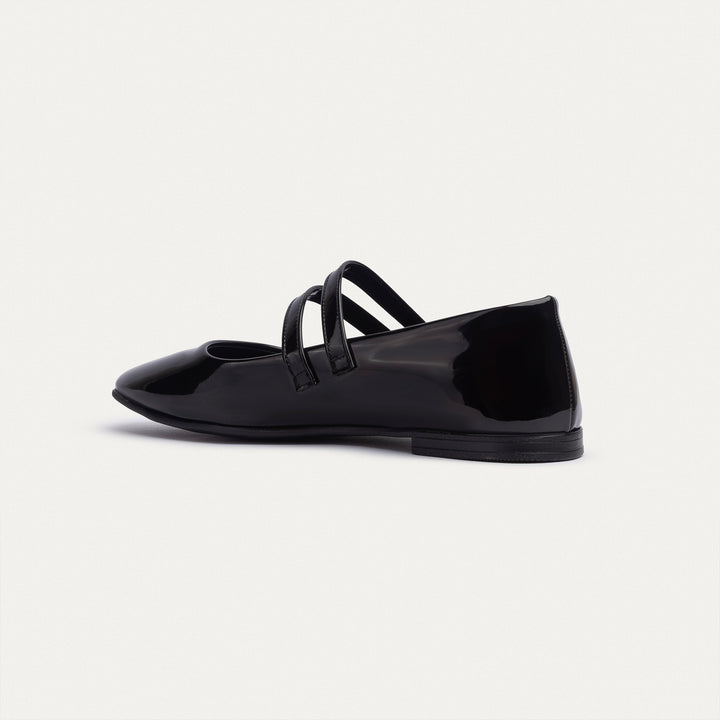 Milan Double Strap Mary Jane Flats | Patent Black
