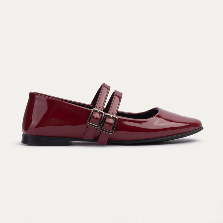 Milan Double Strap Mary Jane Flats | Patent Crimson Red