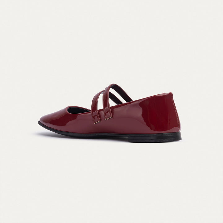Milan Double Strap Mary Jane Flats | Patent Crimson Red