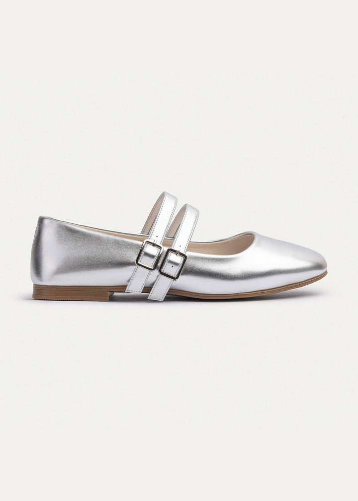 Achilles | Milan Double Strap Mary Jane Flats - Silver