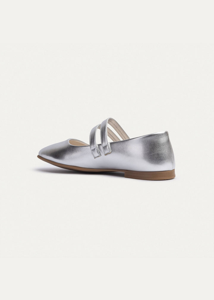 Milan Double Strap Mary Jane Flats | Silver