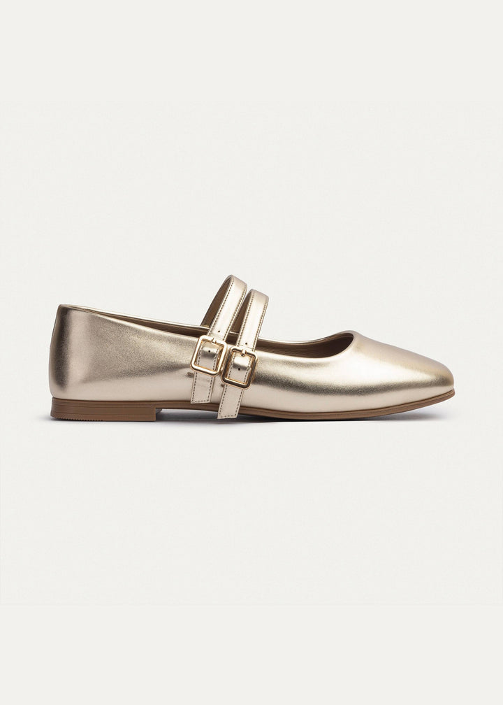Milan Double Strap Mary Jane Flats | Gold