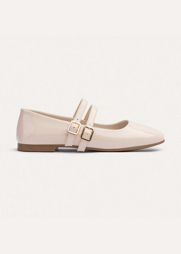 Milan Double Flats Mary Jane Flats | Patent Beige