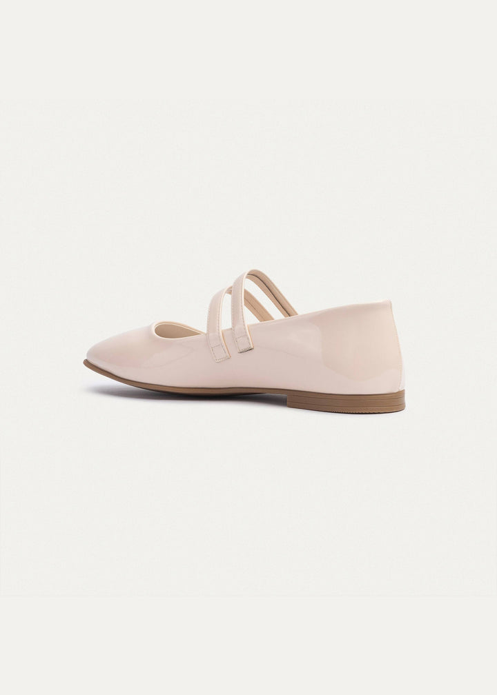Milan Double Flats Mary Jane Flats | Patent Beige