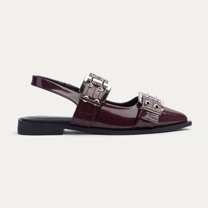 Lana Slingback Buckle Pointy Flats | Deep Wine