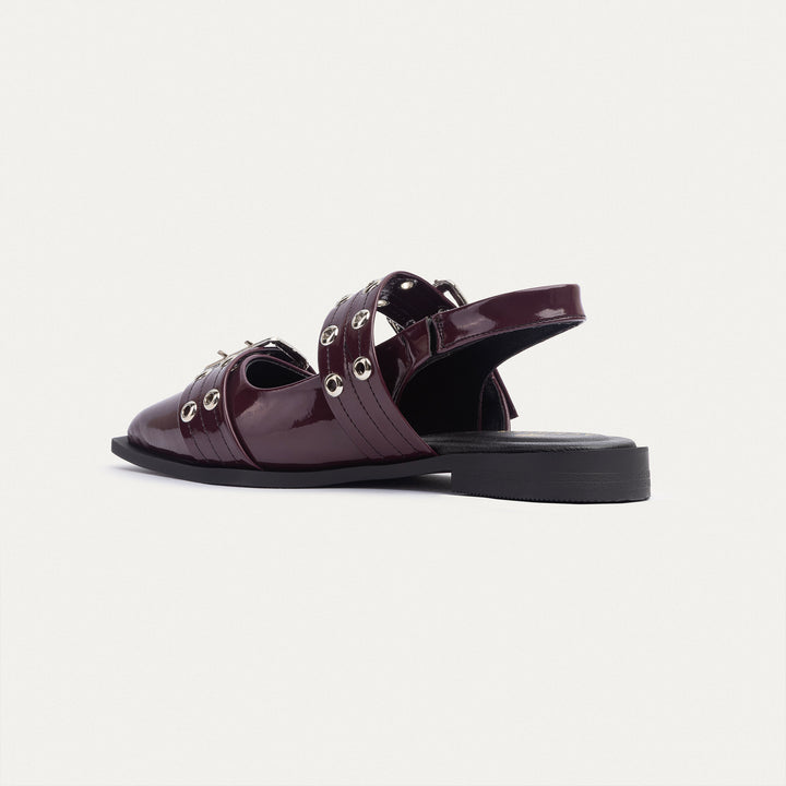 Lana Slingback Buckle Pointy Flats | Deep Wine