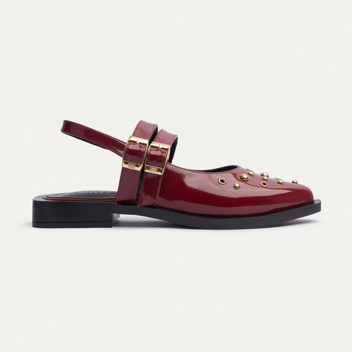 Achilles |  Women's Gilded Stud Slingback Flats - Burgundy