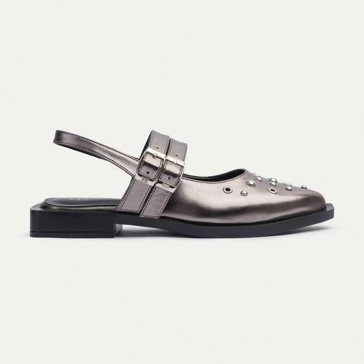 Women's Gilded Stud Slingback Flats | Bronze Gray