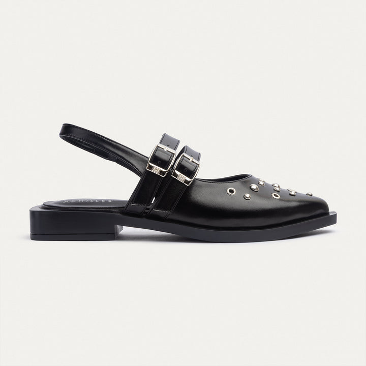 Women's Gilded Stud Slingback Flats | Black