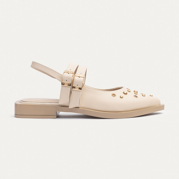 Women's Gilded Stud Slingback Flats | Beige