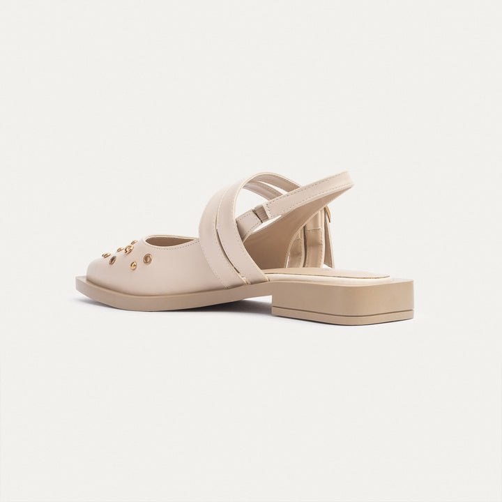 Women's Gilded Stud Slingback Flats | Beige