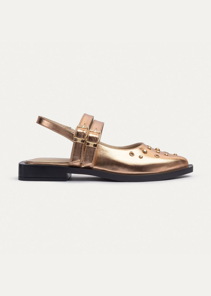Achilles |  Women's Gilded Stud Slingback Flats - Rose Gold
