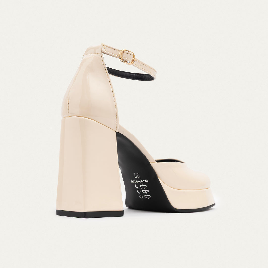 Achilles| Patent Platform Ankle Strap Pumps - Beige
