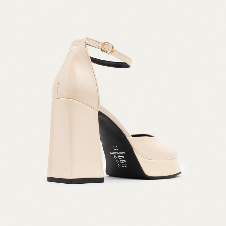Achilles| Patent Platform Ankle Strap Pumps - Beige