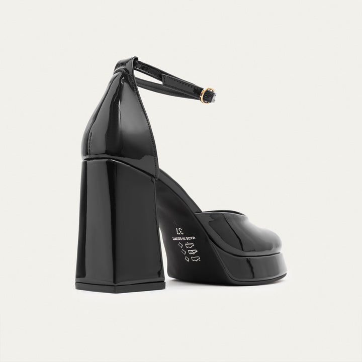 Achilles| Patent Platform Ankle Strap Pumps - Black