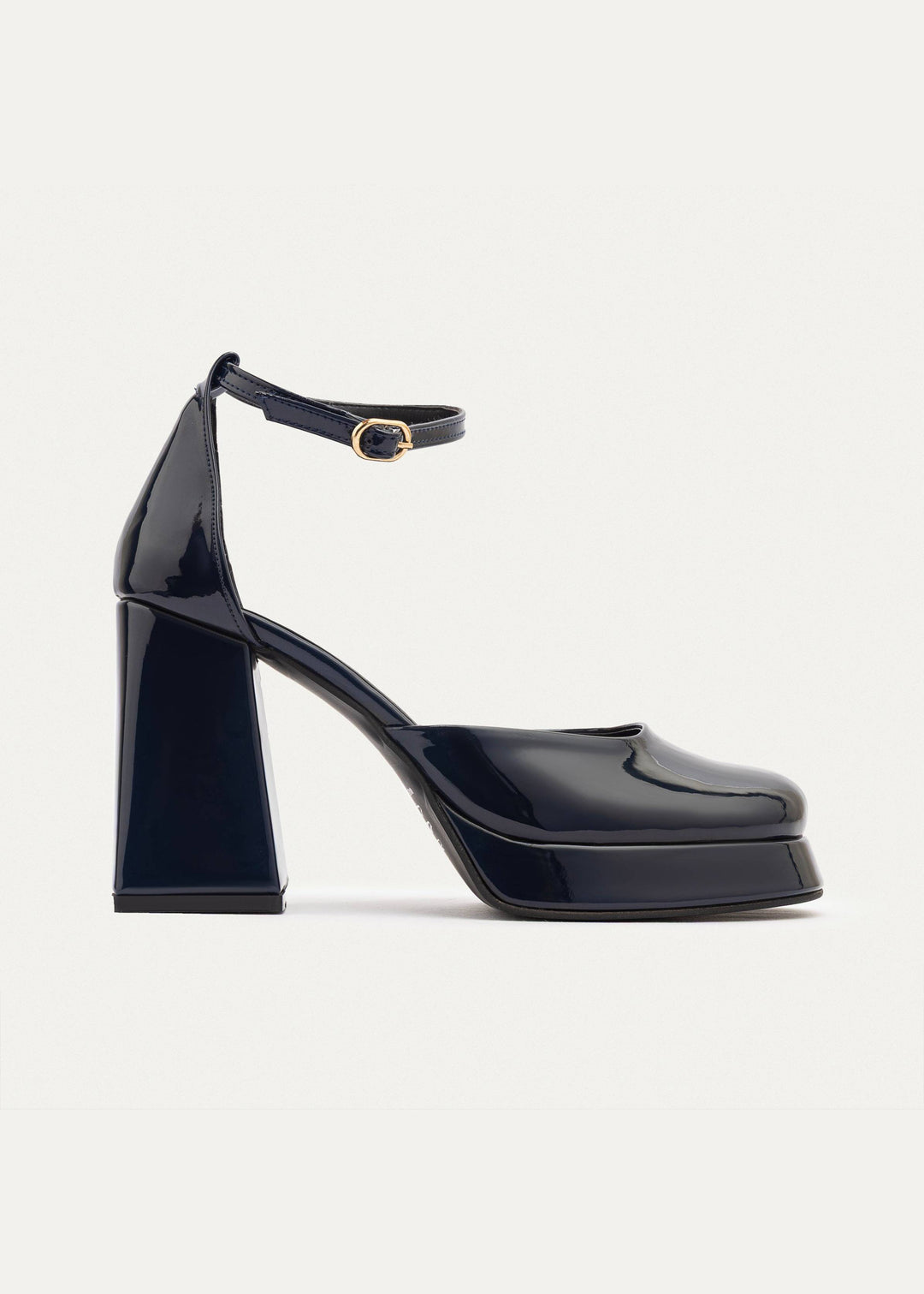 Achilles| Patent Platform Ankle Strap Pumps - Navy Blue