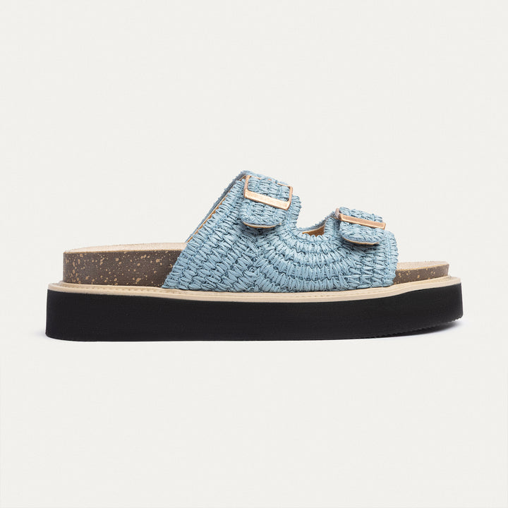 Boho Chic Woven Platform Slides | Sky Blue