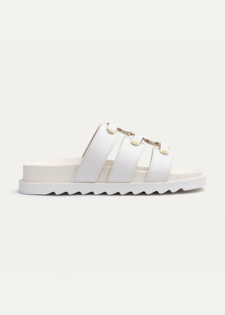 Athena Buckle Slides | White