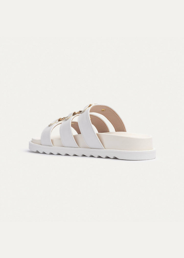 Athena Buckle Slides | White