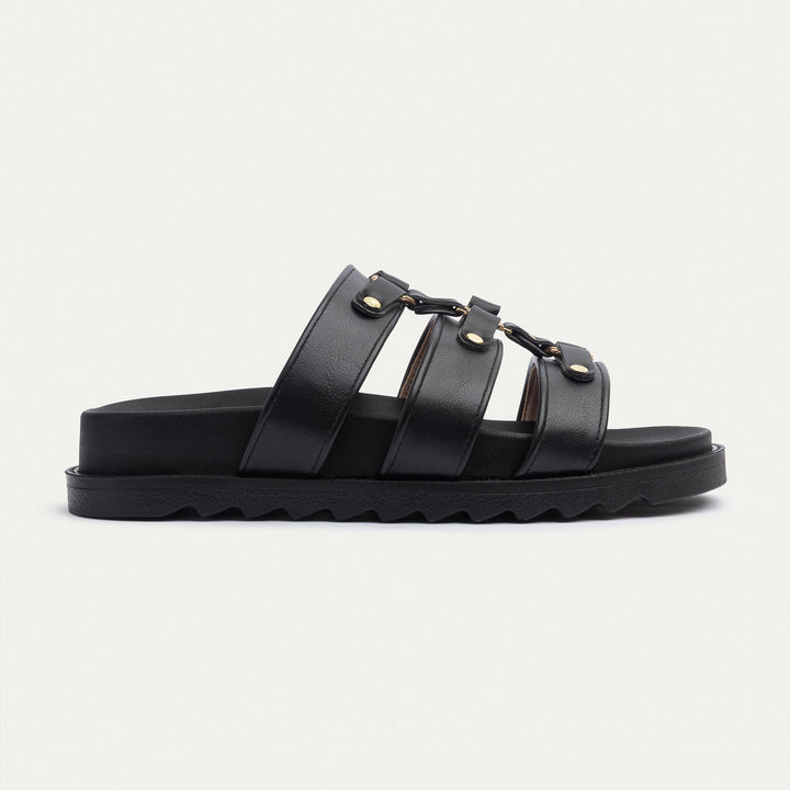 Athena Buckle Slides | Black