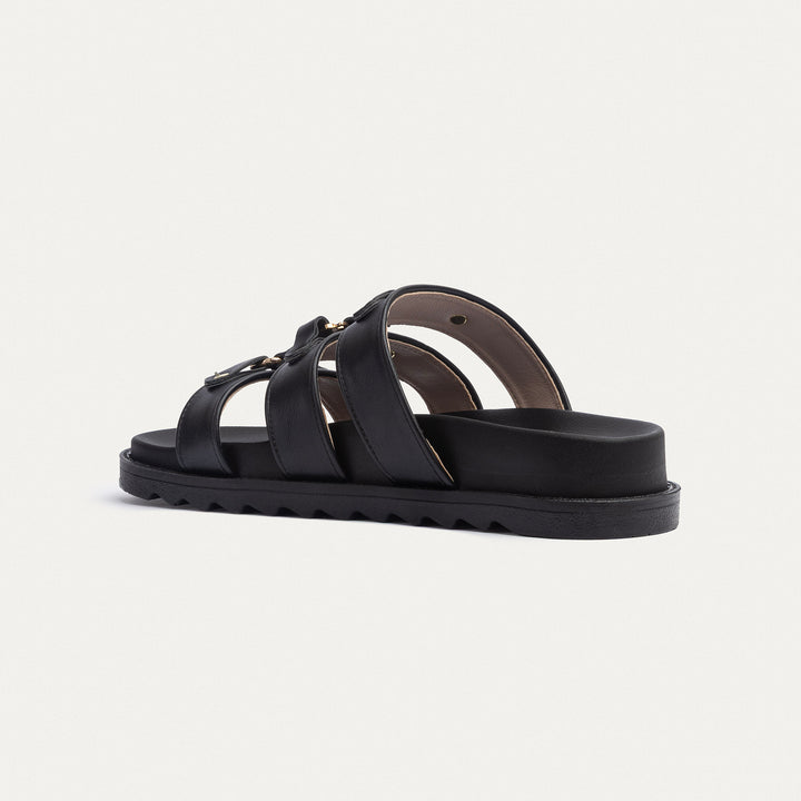 Athena Buckle Slides | Black
