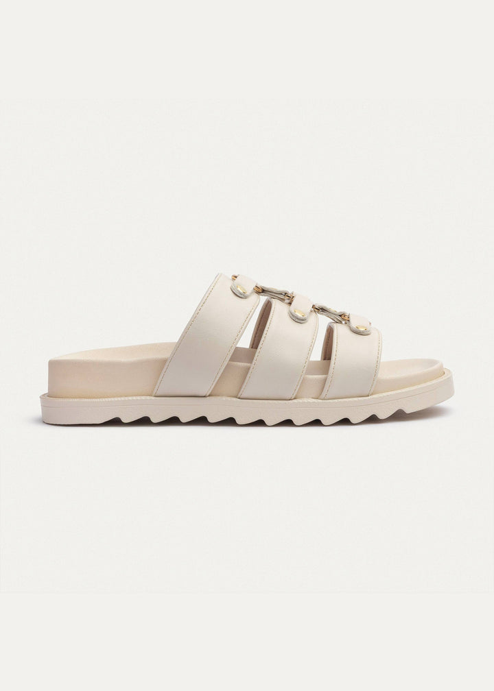 Athena Buckle Slides | Beige