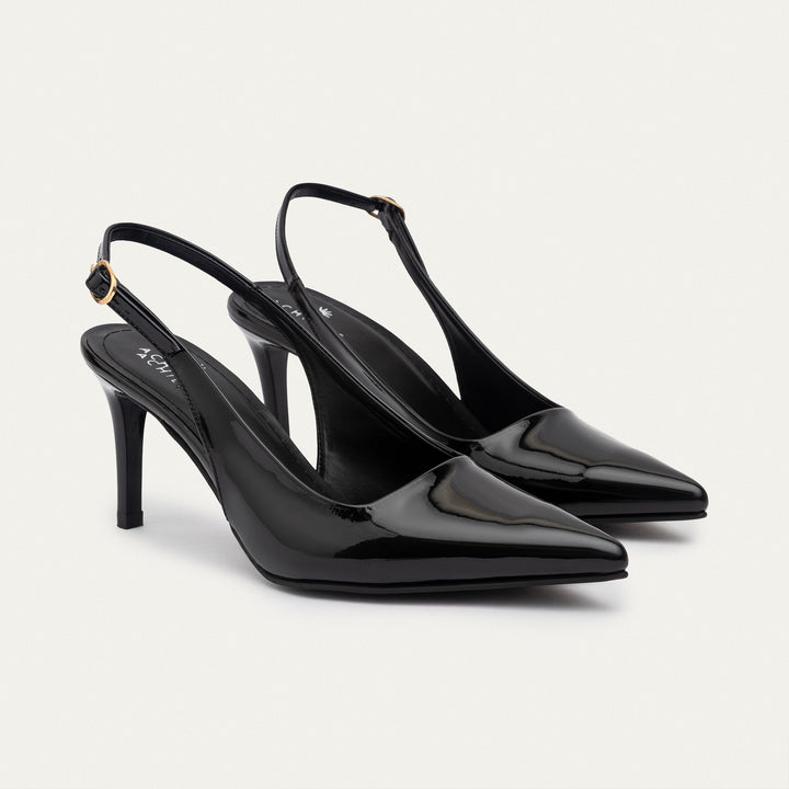 Achilles| Slingback Pointed Heels - Black