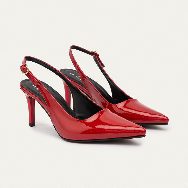 Achilles| Slingback Pointed Heels - Scarlet Red