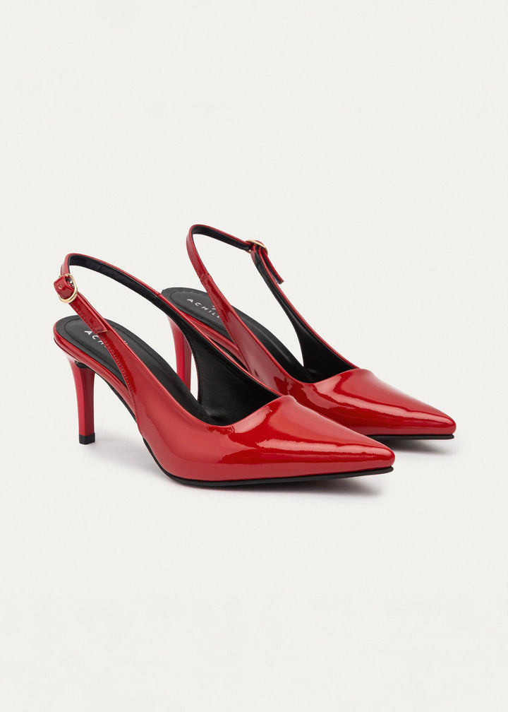 Achilles| Slingback Pointed Heels - Scarlet Red