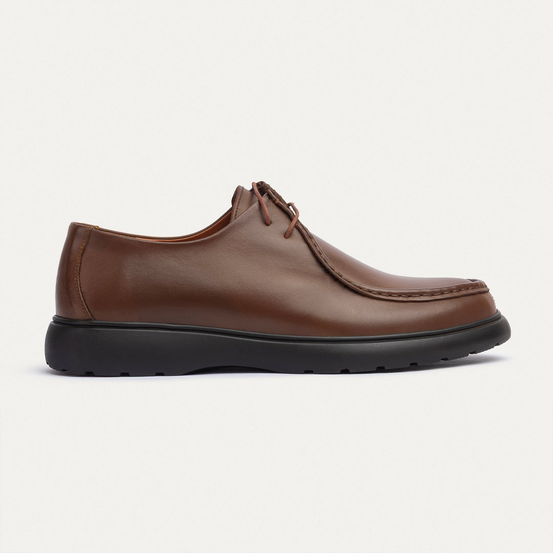 Achilles| Contour Comfort Moc-Toe Lace-Up Shoe - Leather Light Brown