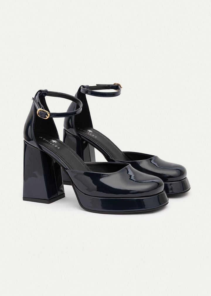 Patent Platform Ankle Strap Pumps | Navy Blue
