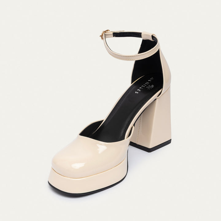 Achilles| Patent Platform Ankle Strap Pumps - Beige