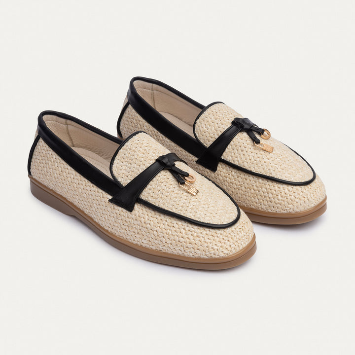 The Riviera Loafer Woven Beige With Black Piping