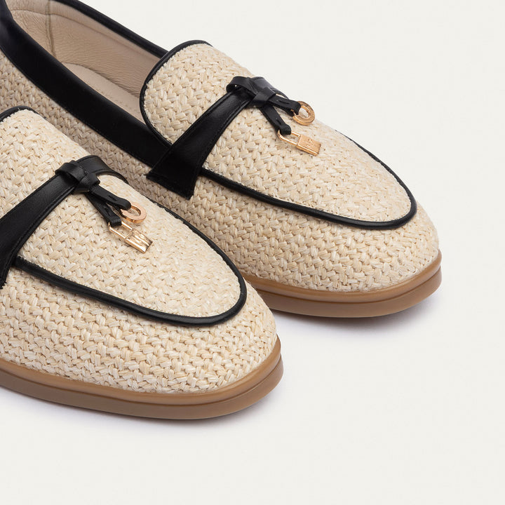 The Riviera Loafer Woven Beige With Black Piping