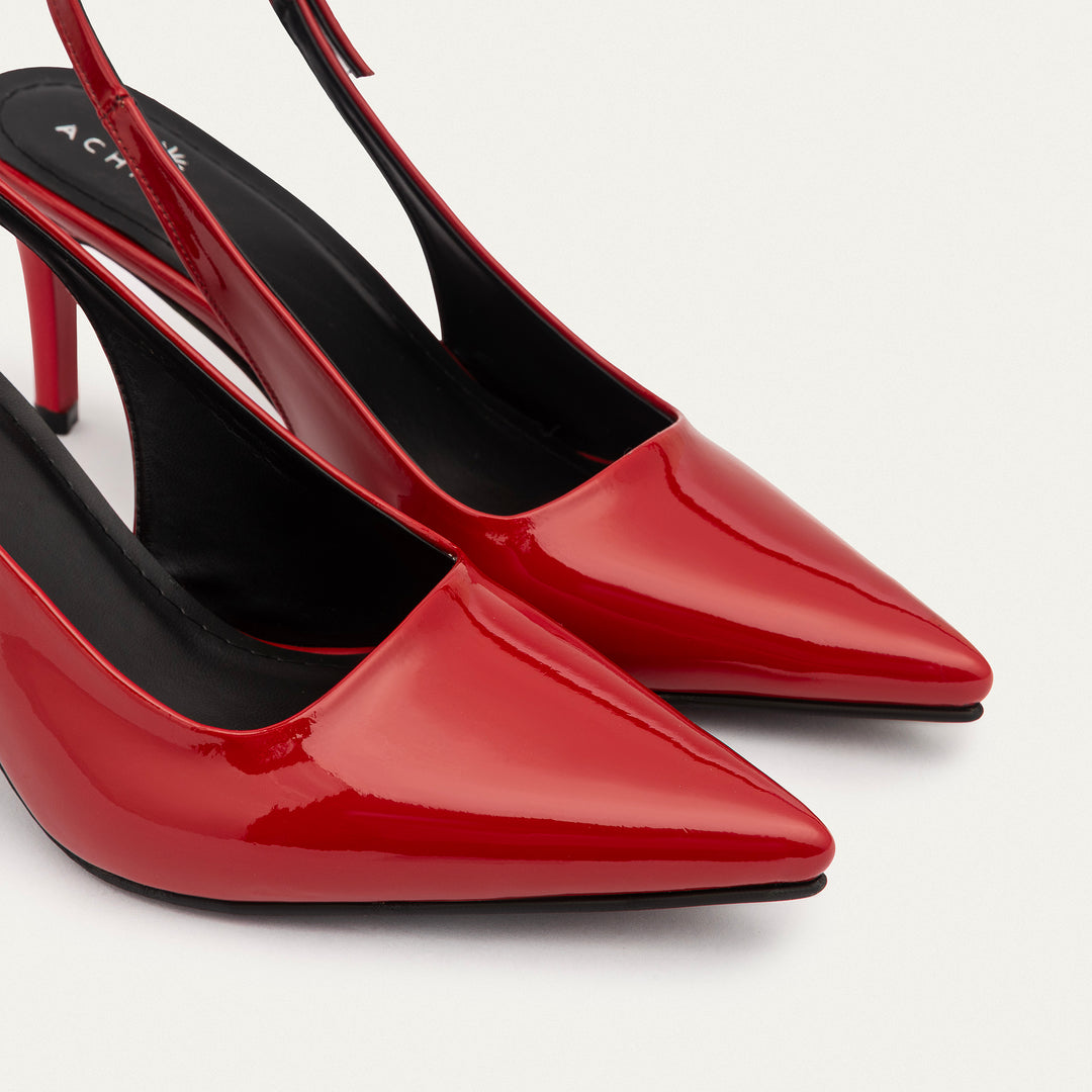 Achilles| Slingback Pointed Heels - Scarlet Red