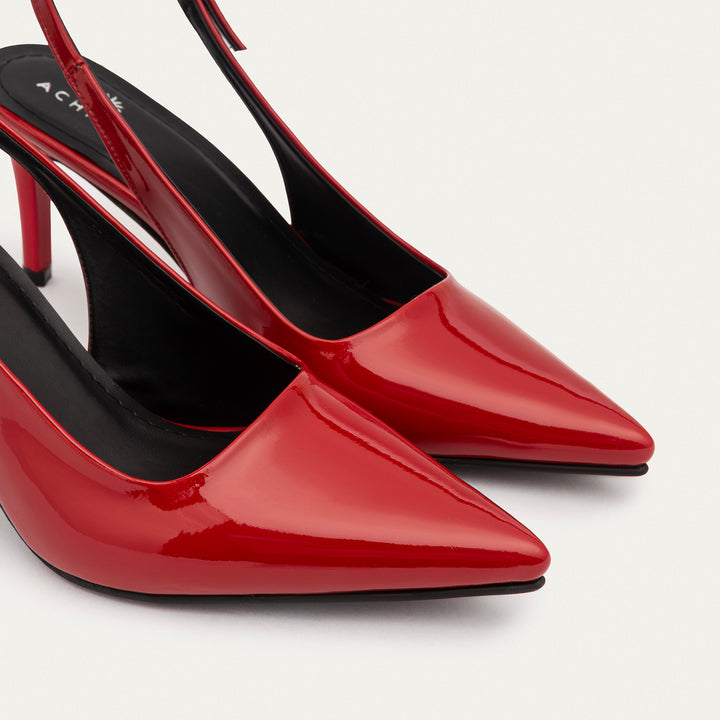 Achilles| Slingback Pointed Heels - Scarlet Red